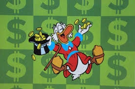Scrooge McDuck celebrating with dollar signs — capital gains tax planning done right