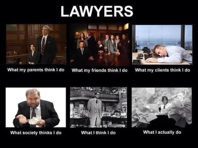LAWYERS — What my parents think I do, what my friends think I do, what my clients think I do, what society thinks I do, what I think I do, what I actually do.