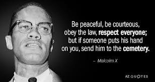 Malcolm X — Be peaceful, be courteous, obey the law, respect everyone; but if someone puts his hand on you, send him to the cemetery.